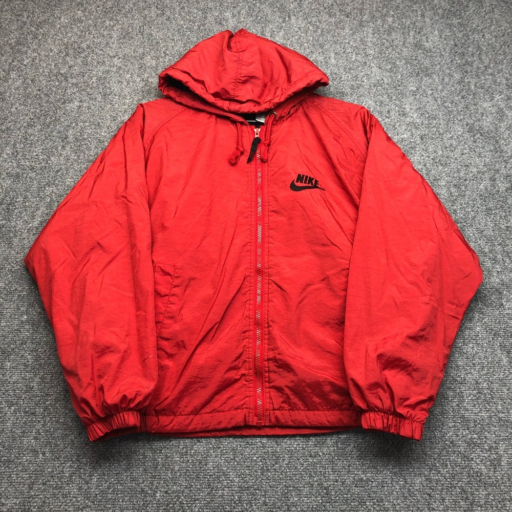 Vintage Nike Mens Red Hooded Windbreaker Quilted Lined Jacket  Small